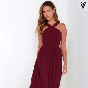 Lulus Air of Romance Burgundy maxi dress